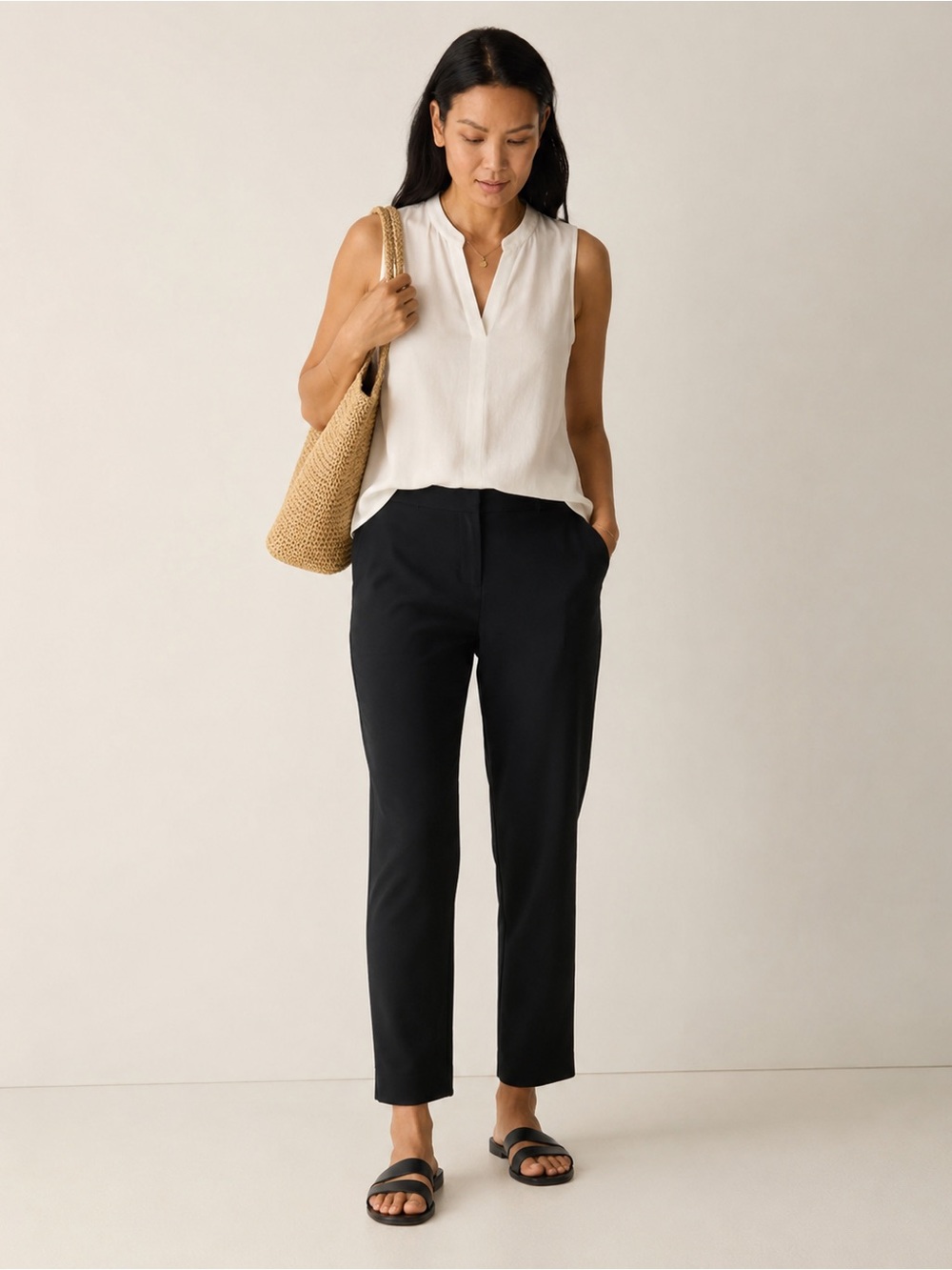 Eileen Fisher S Organic Textured Cotton Pull On Knit Pants Eco Minimalist Comf